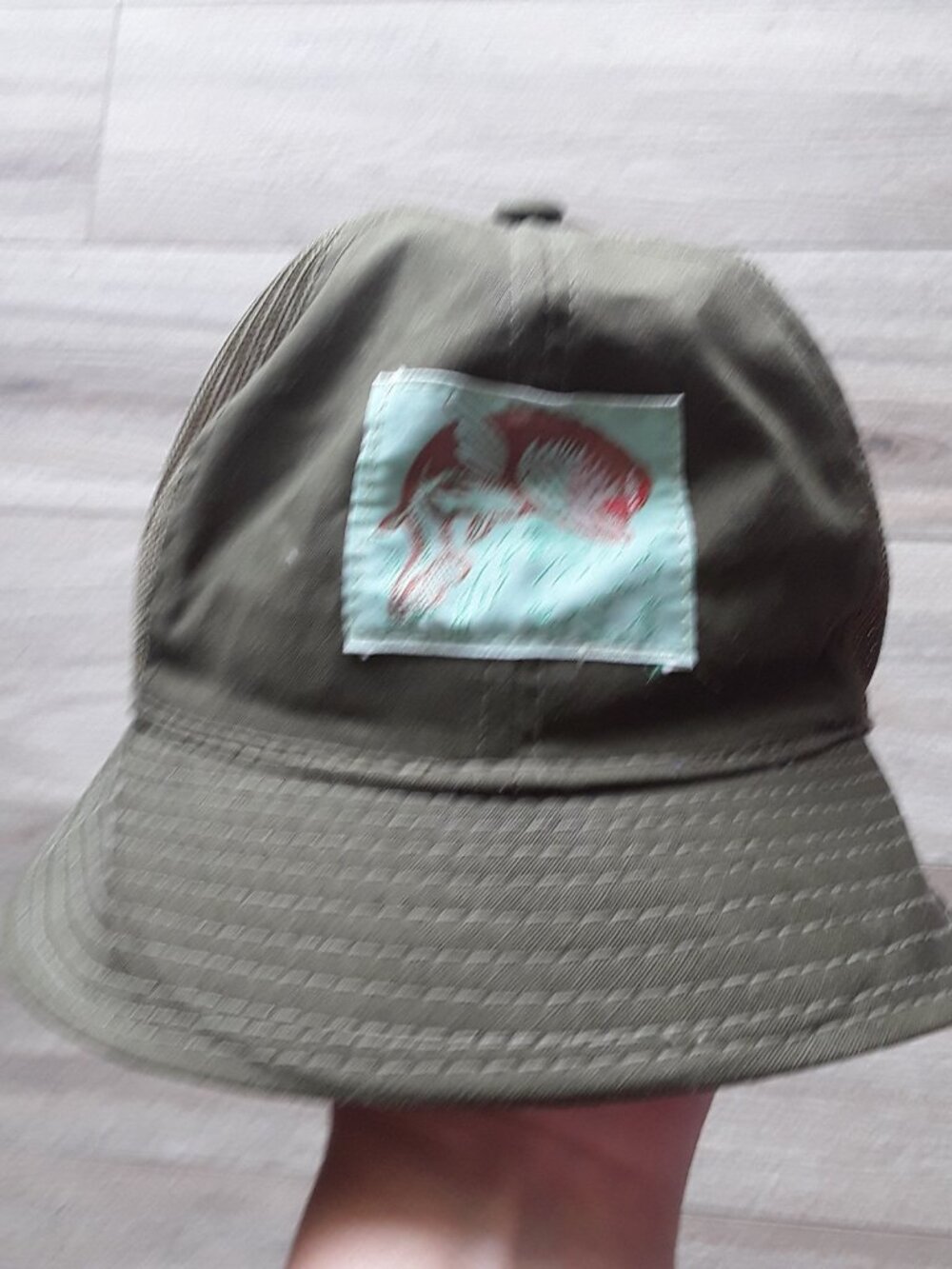 BECO Bucket Hat – Olive Green – Fish Patch – Made in Korea – Size S/P